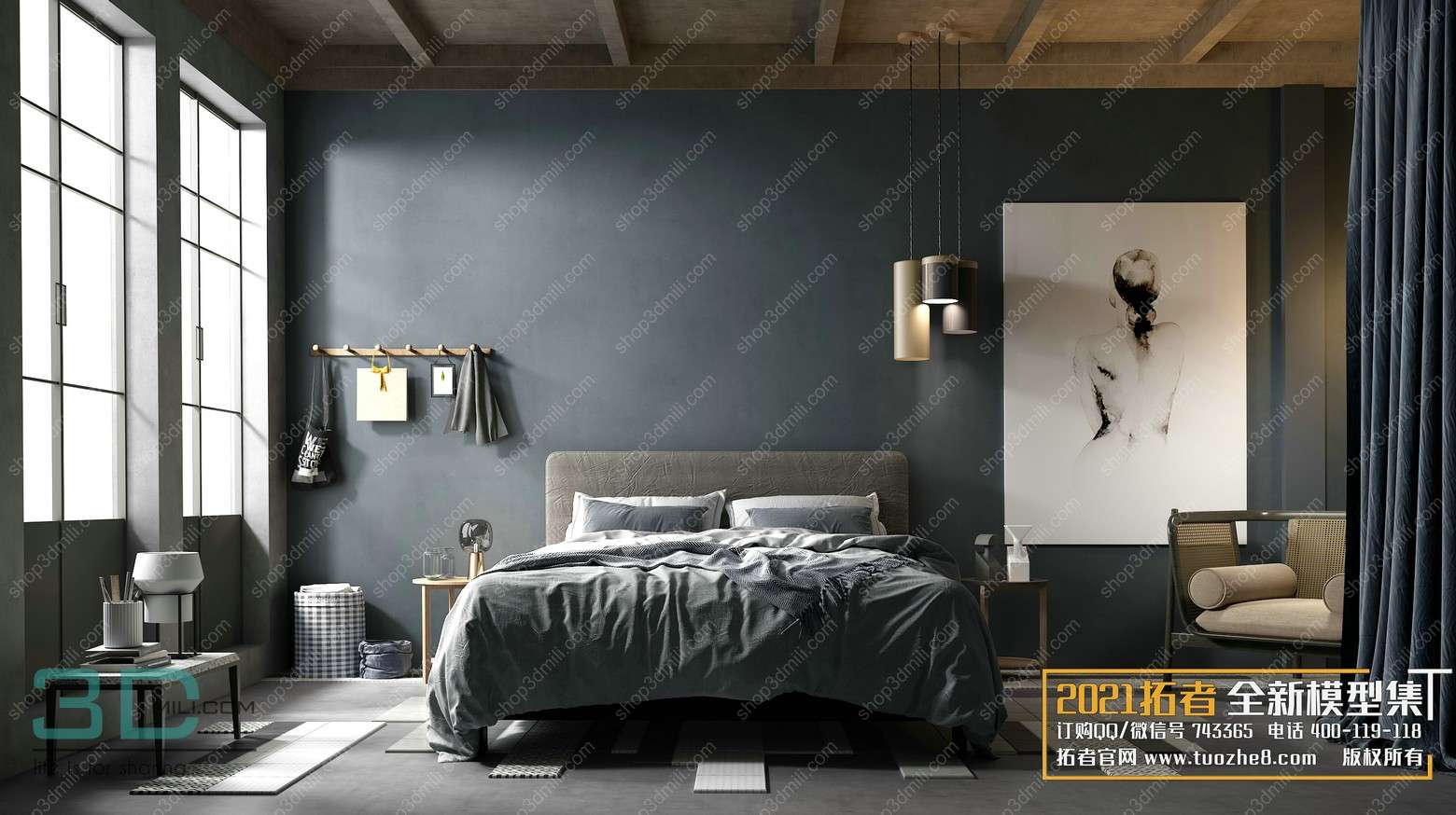 Bed room European style mix and match 15 3dsmax File Free Download